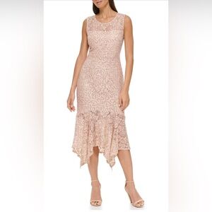 Kensie Women's Flounced Hem Illusion Neck Sequin Lace Sheath Dress NWT, Size 6